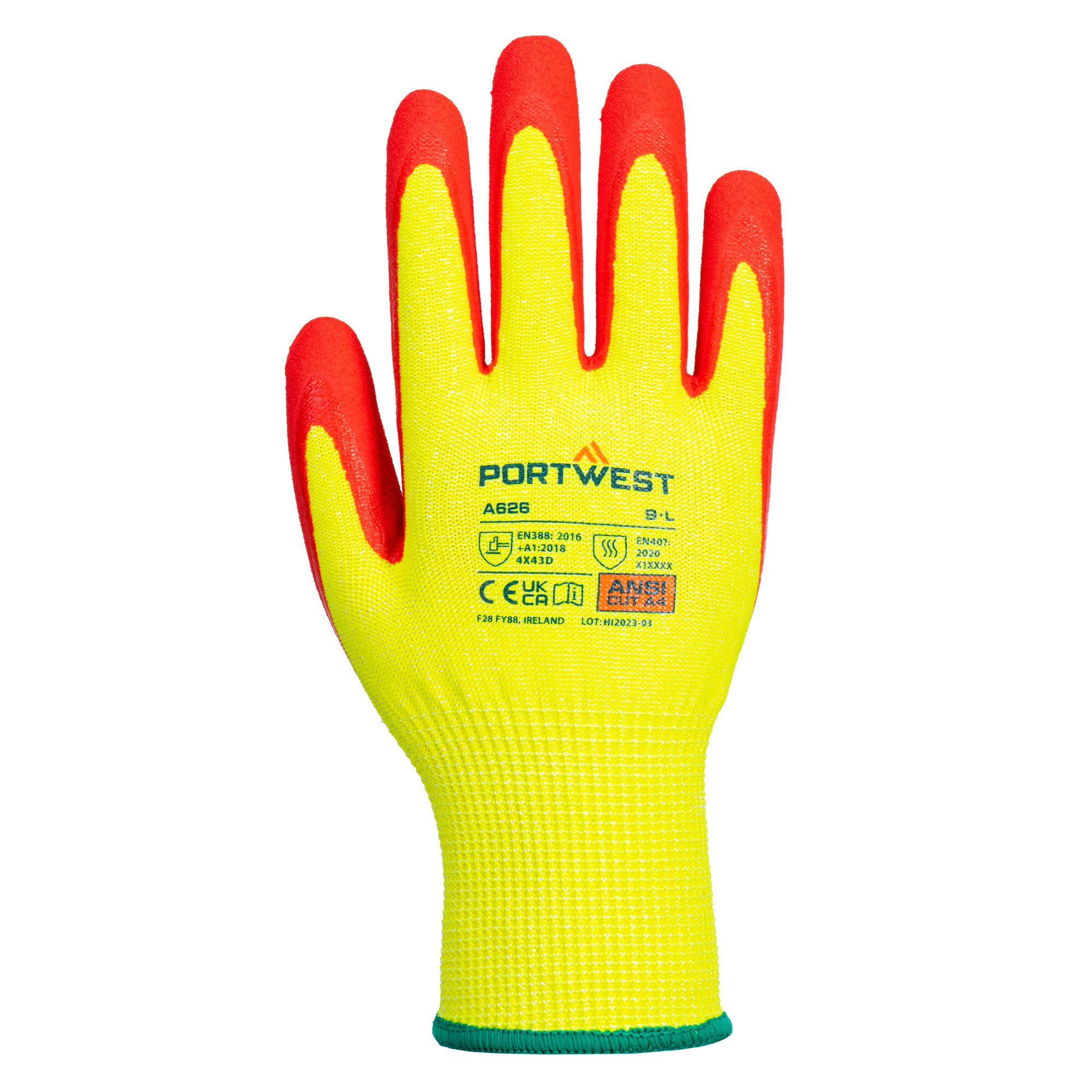 Portwest Vis-Tex Cut D13 Nitrile Glove, Yellow/Red